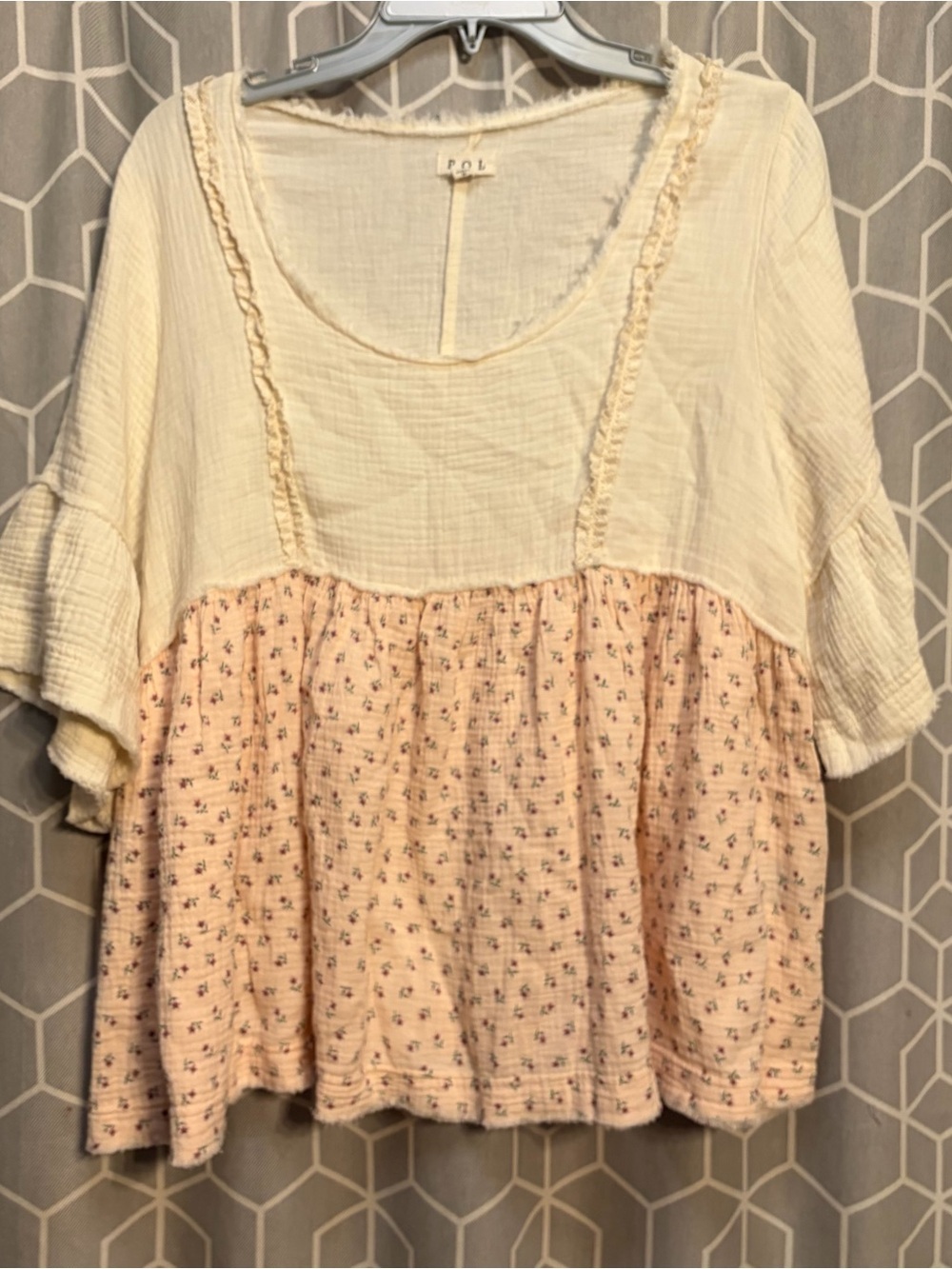 POL Cream and Blush Floral Peplum Tunic